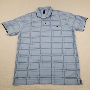 Curve Golf‎ Polo Shirt Mens XXL Light Blue Plaid Short Sleeve Poly Blend **READ